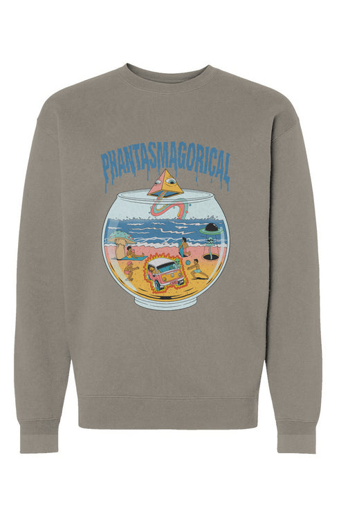 ife's Beachy Premium Heavyweight Crewneck Sweatshirt with coastal esoteric designs, 10 oz. cotton/poly blend, oversized fit, perfect for laid-back beach days and cosmic connections.